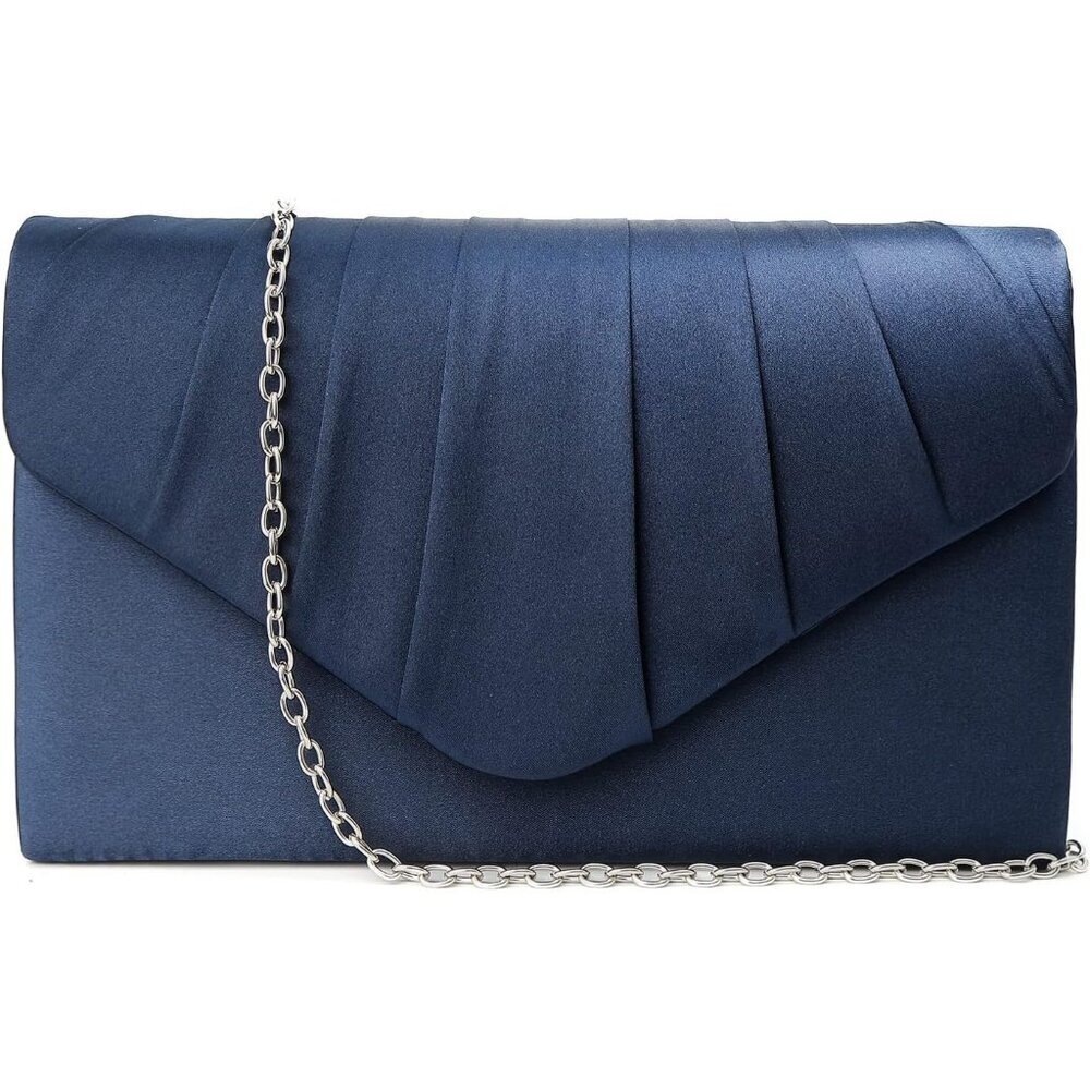 Women Stain Navy Blue1 Imported Magnetic Purse Rhinestone Envelope Party Handbag